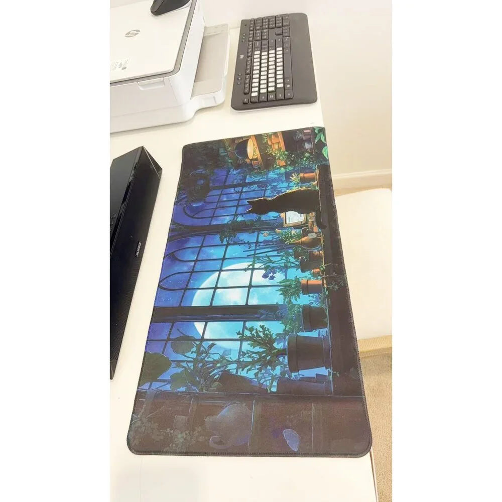 Moonlit Greenhouse Cat Extended Mouse Pad